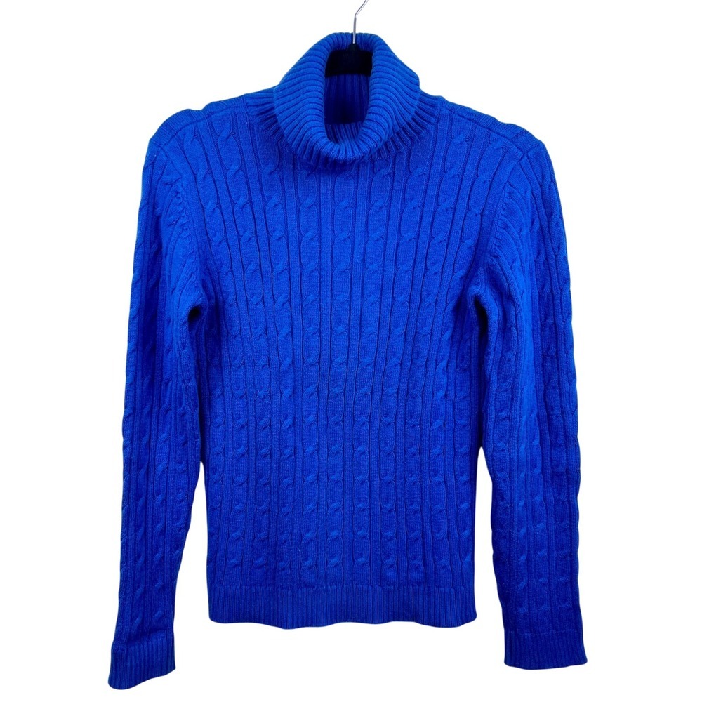 Charter Club Cable Knit Turtleneck Sweater Womens Small Blue Cotton Classic